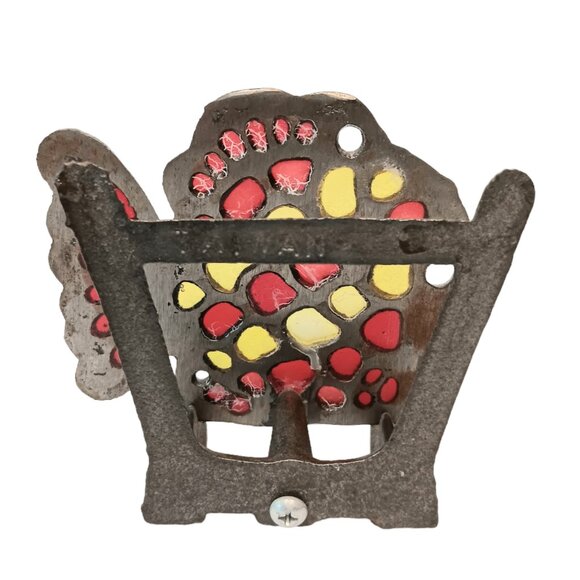 Vintage Cast Iron Fish Napkin Holder Letter Organizer Stained Glass Acrylic - Picture 3 of 9